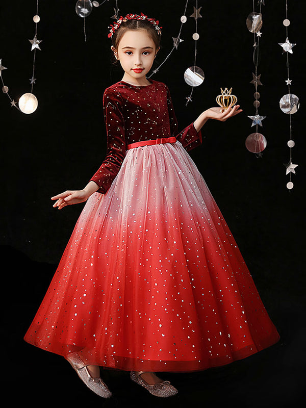 Evening Gown Princess Dress Flower Girls Wedding Dress Long Sleeve Performance Costume - Dorabear