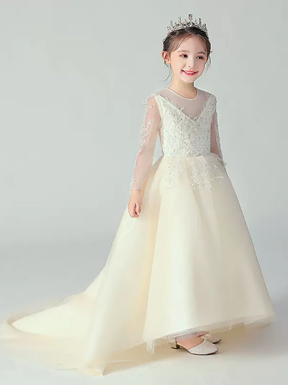 Evening Gown Princess Puffy Dress Flower Girl's Wedding Dress Piano Costume - Dorabear