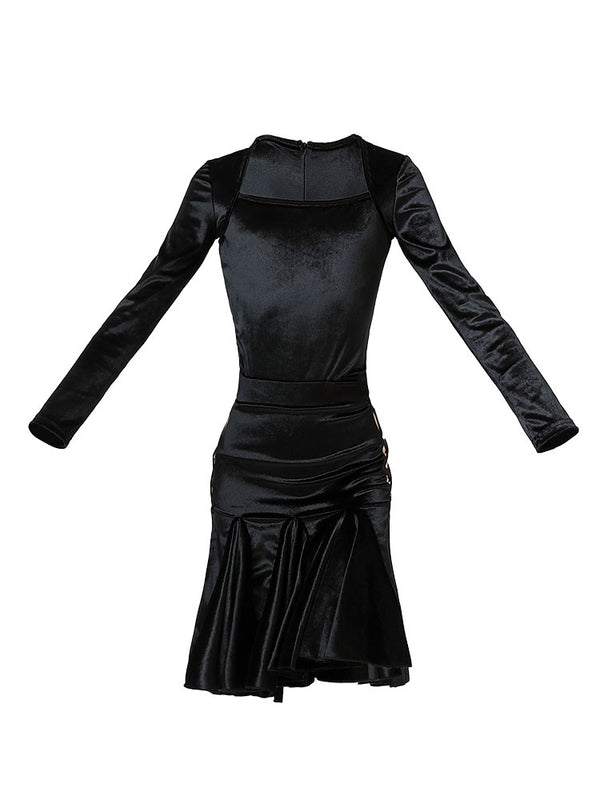 Fall/Winter Square Neck Long Sleeve Velvet Latin Dance Suits - Dorabear