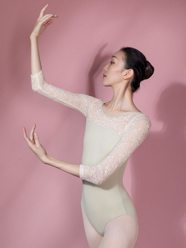 Ballet Round Neck Halter Lace Stitching Leotard Dance Practice Clothes - Dorabear