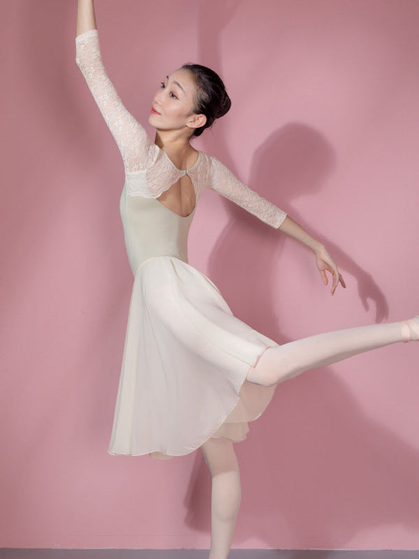 Ballet Round Neck Halter Lace Stitching Leotard Dance Practice Clothes - Dorabear