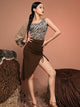 Irregular Leopard Print Latin Dance Elastic Waist Skirt Practice Bottoms - Dorabear