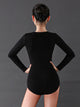 Round Neck Hollow Design Long Sleeve Latin Dance Leotard - Dorabear