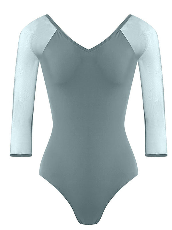 Stitching V-neck Three-quarter Sleeve Ballet Leotard Practice Clothes - Dorabear