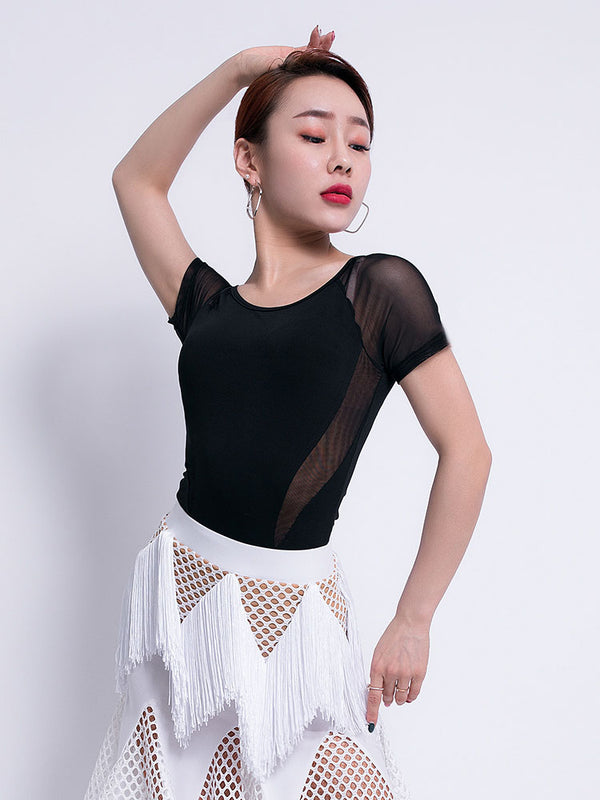 Summer Round Neck Short Sleeve Latin Dance Top Practice Clothes - Dorabear