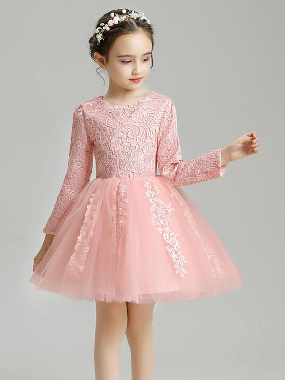 Flower Girl Long-sleeved Gown Princess Dress Fluffy Gauze Piano Performance Costume - Dorabear