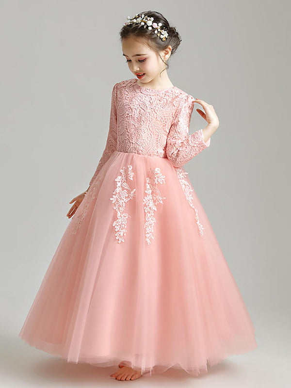 Flower Girl Long-sleeved Gown Princess Dress Fluffy Gauze Piano Performance Costume - Dorabear