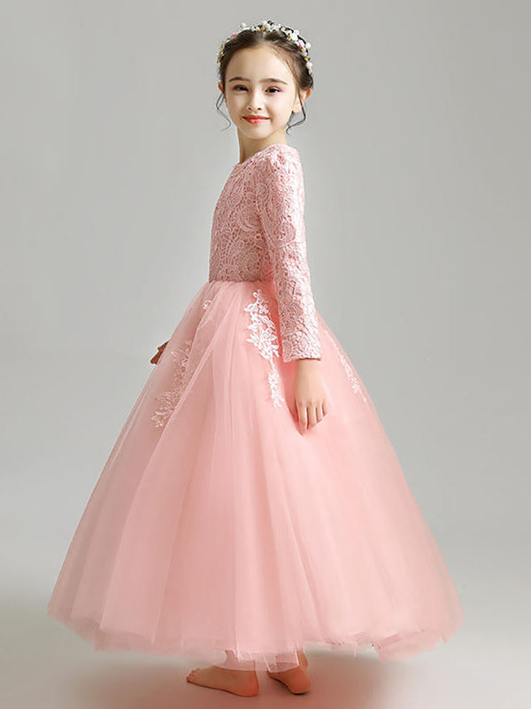 Flower Girl Long-sleeved Gown Princess Dress Fluffy Gauze Piano Performance Costume - Dorabear