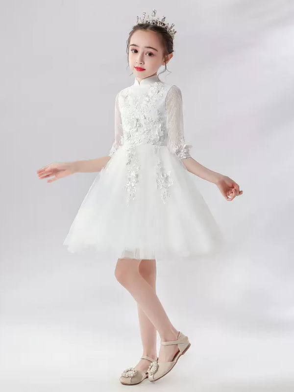 Flower Girl Princess Dress Autumn/Winter Girls' Long Sleeve Gown Puffy Performance Costume - Dorabear