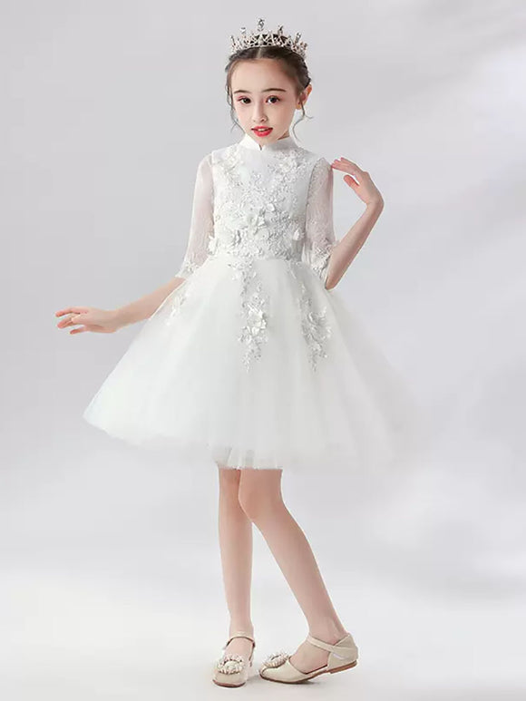 Flower Girl Princess Dress Autumn/Winter Girls' Long Sleeve Gown Puffy Performance Costume - Dorabear