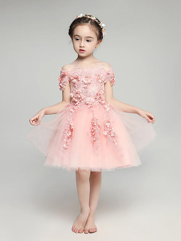 Flower Girl Wedding Dress Girl Princess Dress Pink Fluffy Performance Costume - Dorabear