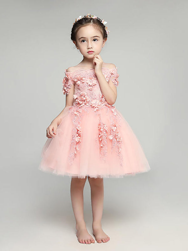 Flower Girl Wedding Dress Girl Princess Dress Pink Fluffy Performance Costume - Dorabear