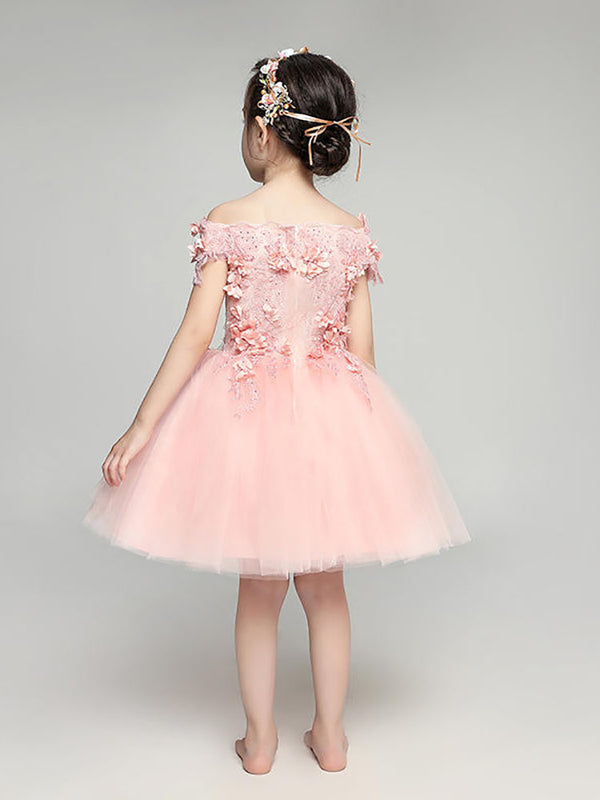 Flower Girl Wedding Dress Girl Princess Dress Pink Fluffy Performance Costume - Dorabear