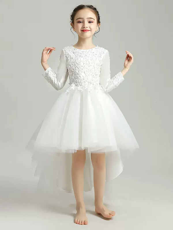 Flower Girl‘s Puffy Gown Wedding Dress Long Sleeve Autumn/Winter Piano Performance Costume - Dorabear