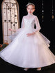 Flower Girl's White Wedding Dress Princess Dress Long Sleeve Performance Costume - Dorabear