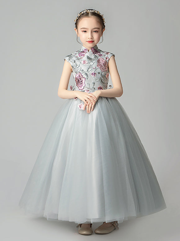 Flower Kid's Wedding Dress Catwalk Long Performance Costume Girls Evening Gown - Dorabear