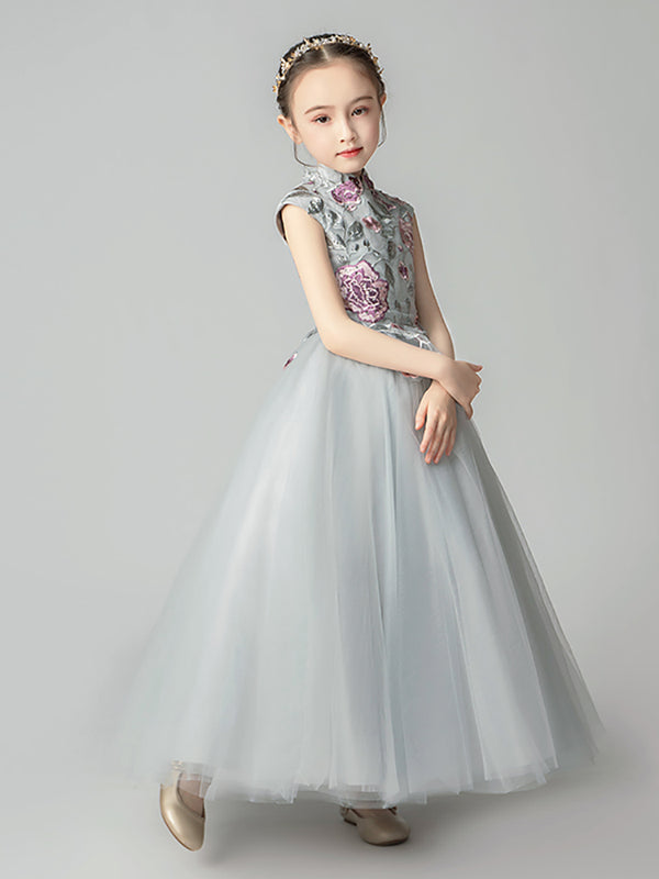 Flower Kid's Wedding Dress Catwalk Long Performance Costume Girls Evening Gown - Dorabear