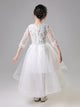 Flower Kid's Wedding Gown Girl Princess Dress Puffy Yarn White Trailing Performance Costume - Dorabear