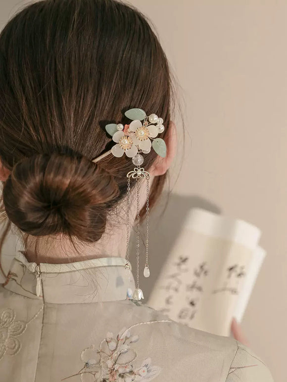 Flower Tassel Hairpin Bun Coiled Hair Hairpin Ancient Style Cheongsam Hair Accessories - Dorabear