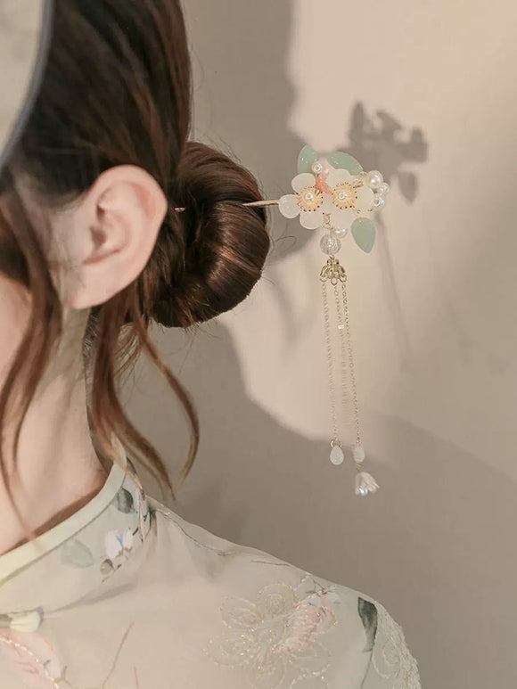 Flower Tassel Hairpin Bun Coiled Hair Hairpin Ancient Style Cheongsam Hair Accessories - Dorabear