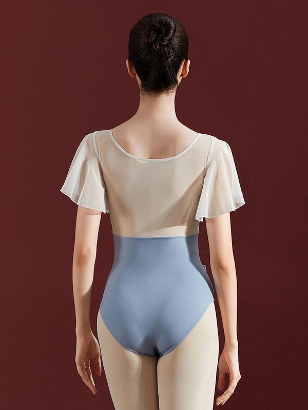 Flying Sleeve Chest Pleated Splicing Mesh Ballet Leotard Dance Practice Clothes - Dorabear