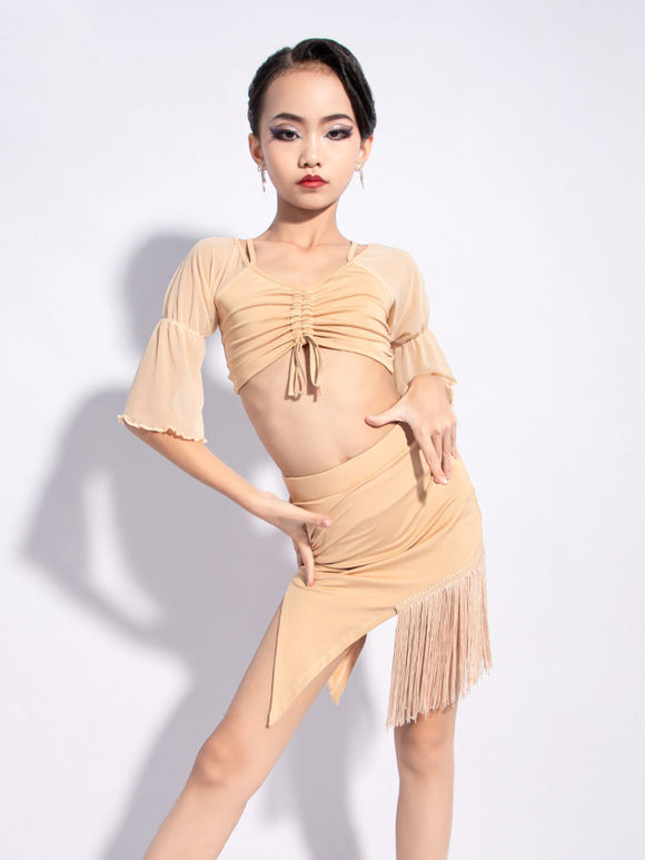 Fringed Skirt Suspender Training Suits Latin Dance Practice Clothes - Dorabear