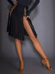 Front High Slit Latin Dance Tassel Thickened Mesh Skirt - Dorabear