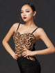 Front Mid Fold Leopard Print Sling Leotard Latin Dance Practice Clothes - Dorabear