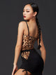 Front Mid Fold Leopard Print Sling Leotard Latin Dance Practice Clothes - Dorabear