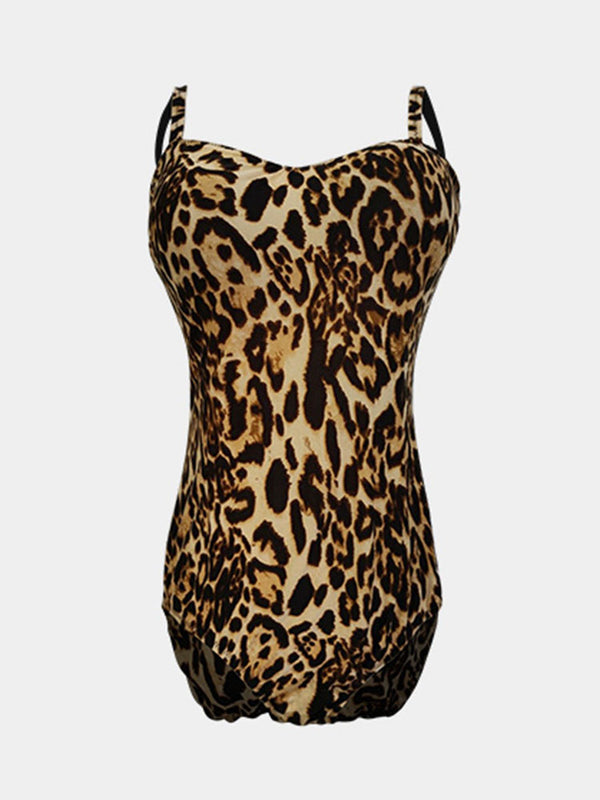 Front Mid Fold Leopard Print Sling Leotard Latin Dance Practice Clothes - Dorabear