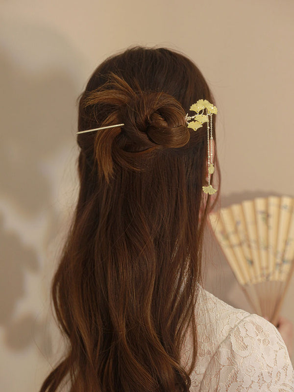 Ginkgo Leaf Tassel Hairpin Coiled Hair Hairpin Antique Alloy Headgear - Dorabear