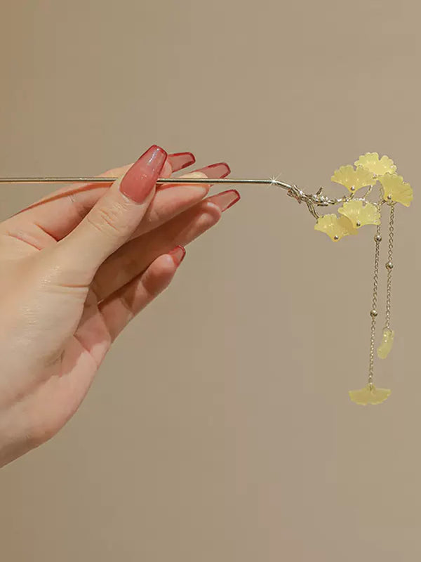 Ginkgo Leaf Tassel Hairpin Coiled Hair Hairpin Antique Alloy Headgear - Dorabear