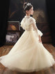 Girl's Birthday Princess Dress Flower Girl Long Sleeve Wedding Dress Piano Performance Costume - Dorabear