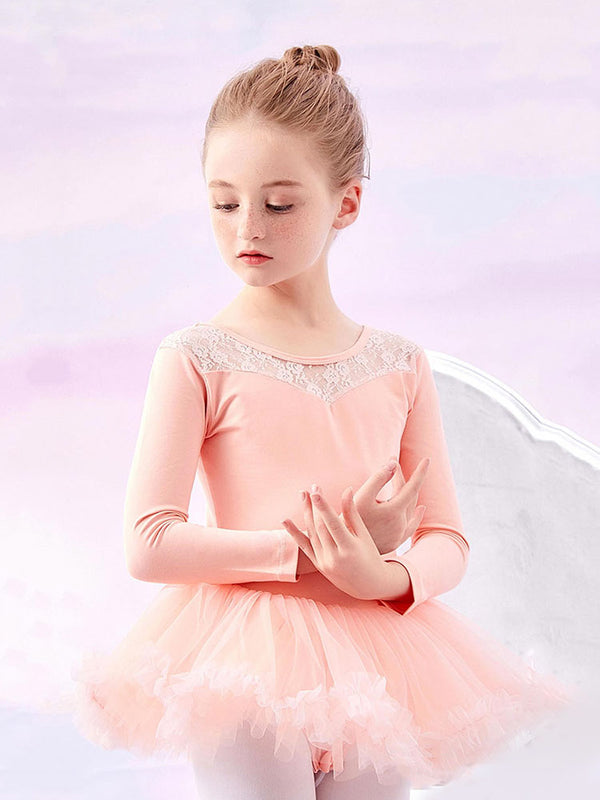 Lace Stitching Tutu Ballet Long-sleeved One-piece Dress Dance Training Clothes - Dorabear