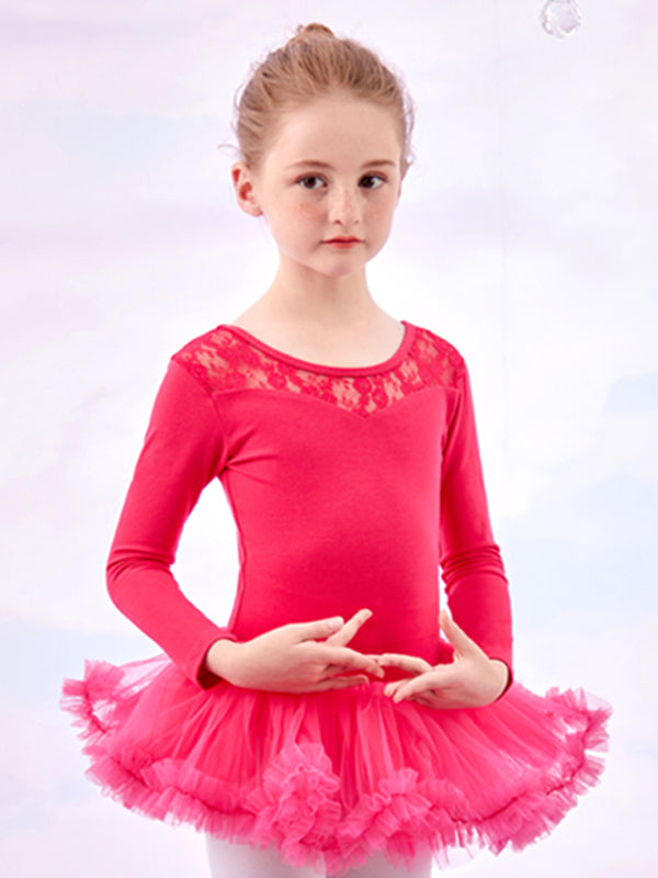 Lace Stitching Tutu Ballet Long-sleeved One-piece Dress Dance Training Clothes - Dorabear