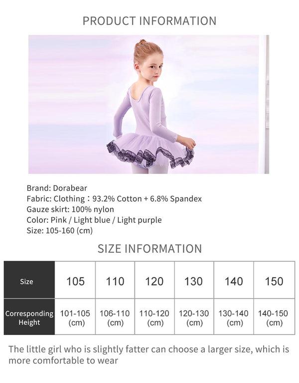 Autumn/Winter Dance Dress V-neck Lace Trim Long-sleeved Ballet Clothes - Dorabear