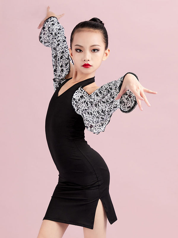 Autumn/Winter Latin Dance Stitching Sleeve Dress Performance Clothing - Dorabear