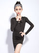 Loose V-neck Long-sleeved Latin Dance Dress Practice Clothes - Dorabear