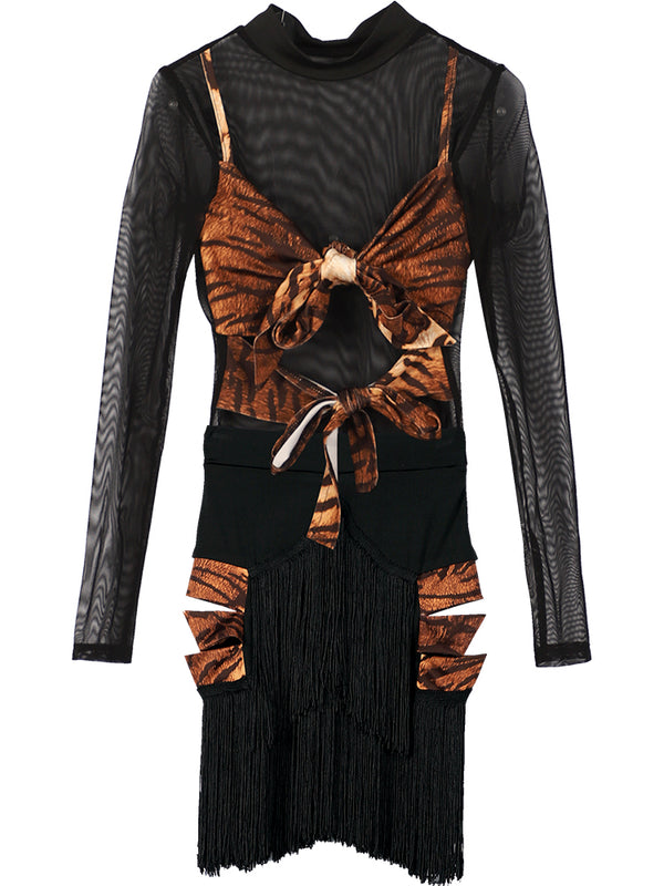 Autumn/Winter Professional Tassel Dress Latin Dance Competition Costume - Dorabear