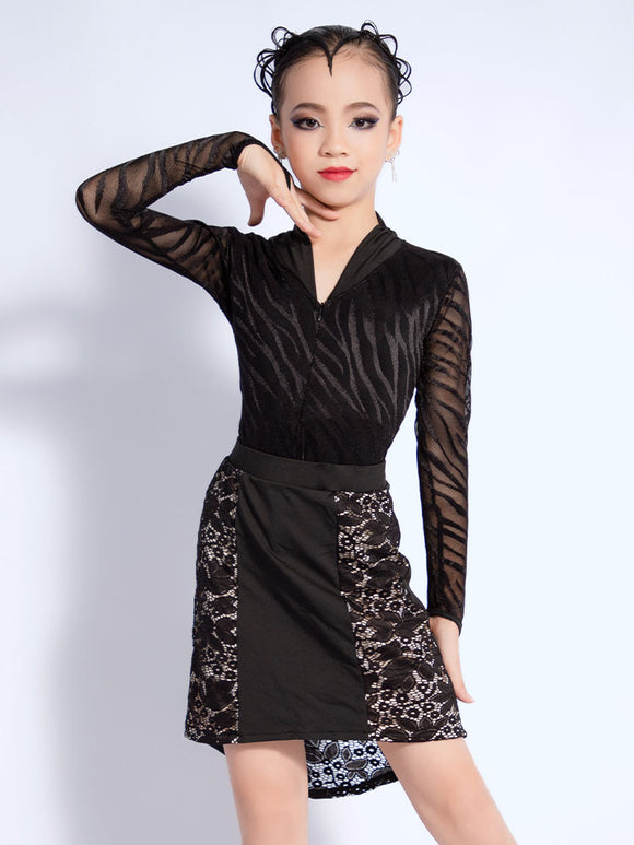 Autumn/Winter V-neck Long-sleeved Latin Dance Dress Practice Clothes - Dorabear