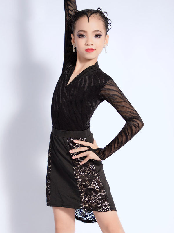 Autumn/Winter V-neck Long-sleeved Latin Dance Dress Practice Clothes - Dorabear