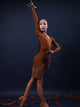 Fall/Winter V-neck Long Sleeve Belt Belt Fringed Latin Dance Dress - Dorabear