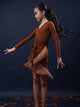 Fall/Winter V-neck Long Sleeve Belt Belt Fringed Latin Dance Dress - Dorabear