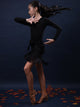 Fall/Winter V-neck Long Sleeve Belt Belt Fringed Latin Dance Dress - Dorabear