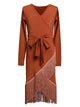 Fall/Winter V-neck Long Sleeve Belt Belt Fringed Latin Dance Dress - Dorabear