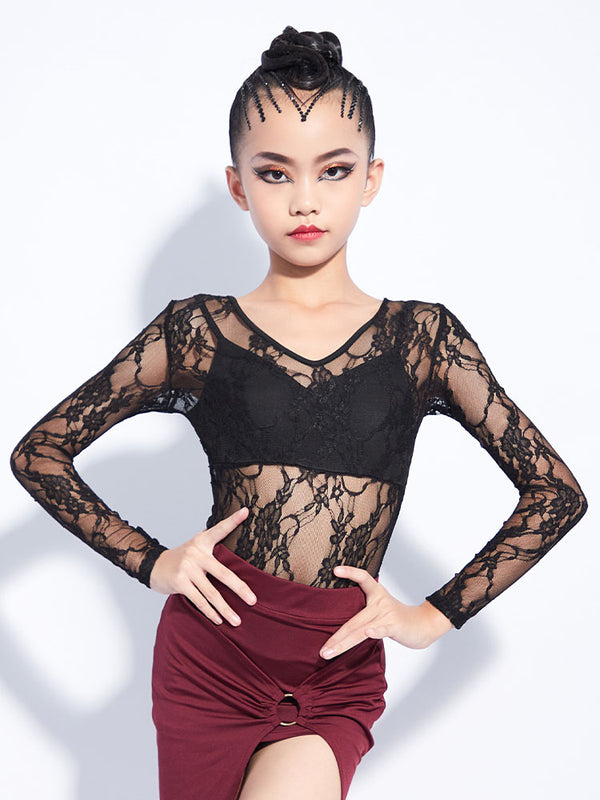 Latin Dance Leotard Autumn/Winter Long-sleeved Lace Training Clothes - Dorabear