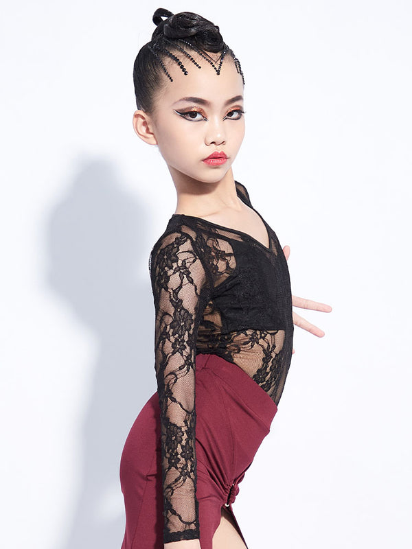 Latin Dance Leotard Autumn/Winter Long-sleeved Lace Training Clothes - Dorabear