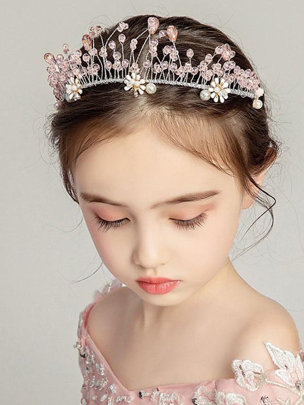 Pink Crown Tiara Children's Hair Accessories Head Flower Headwear - Dorabear