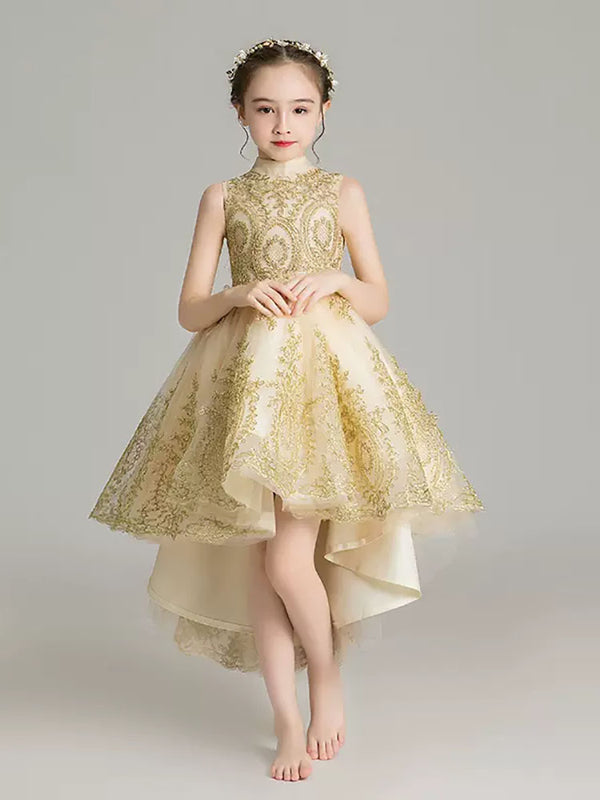 Girls Princess Dress Flower Girl Evening Gown Wedding Dress Piano Performance Costume - Dorabear