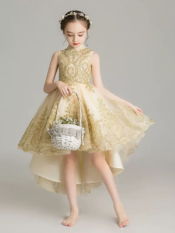 Girls Princess Dress Flower Girl Evening Gown Wedding Dress Piano Performance Costume - Dorabear